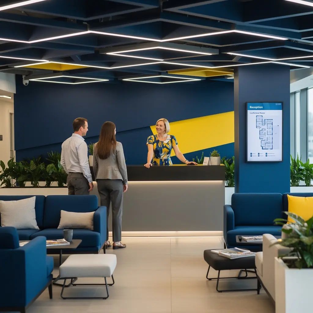 Przestronna sala konferencyjna z dużym stołem i ergonomicznymi krzesłami w stylu minimalistycznym.